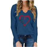 V-Neck Valentine’s Day Printed T-Shirt – Long Sleeve Loose Fit Top | Casual Romantic Women’s Shirt
