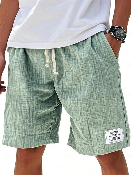 Fashionable Drawstring Textured Solid-Colored Shorts Beach Pants