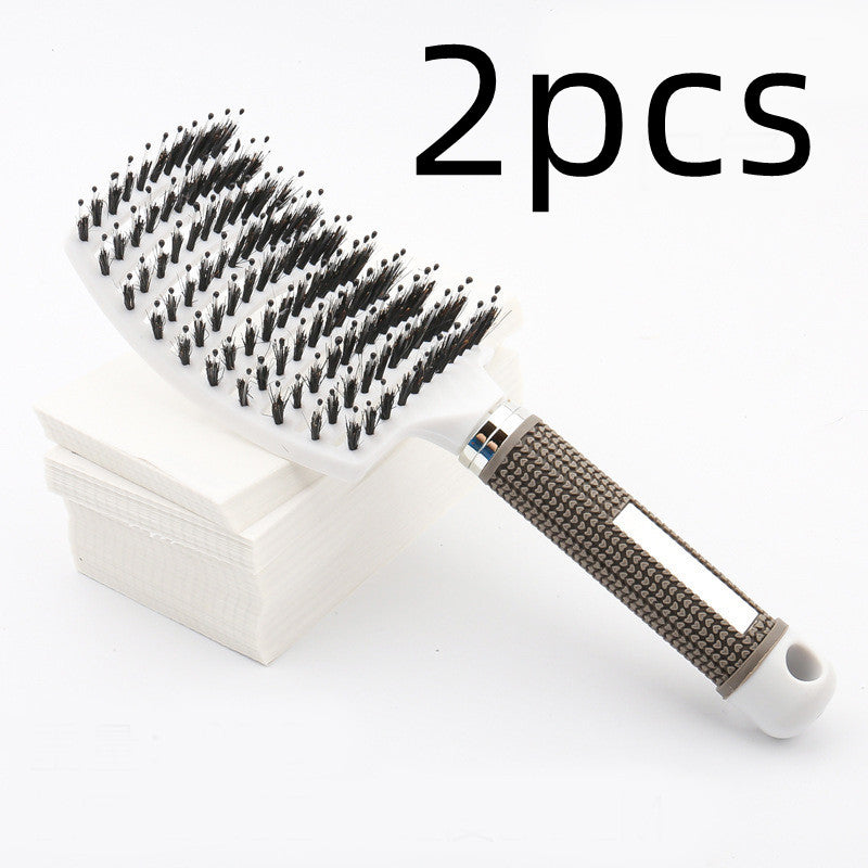 Large Curved Boar Bristle Hair Brush – Massage Comb for Curly & Wavy Hair | Anti-Frizz Detangling & Styling Hairbrush