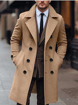 Fall Winter Men’s Woolen Coat – Double-Breasted Long Overcoat | Classic Warm Business & Casual Outerwear