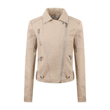 Women’s PU Leather Motorcycle Jacket – Short Slim-Fit Washed Leather Biker Coat with Oblique Zipper