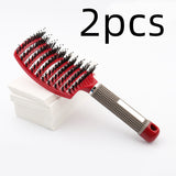 Large Curved Boar Bristle Hair Brush – Massage Comb for Curly & Wavy Hair | Anti-Frizz Detangling & Styling Hairbrush