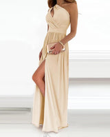 Women’s One-Shoulder High Split Cutout Maxi Dress – Elegant Sleeveless Cocktail & Evening Gown