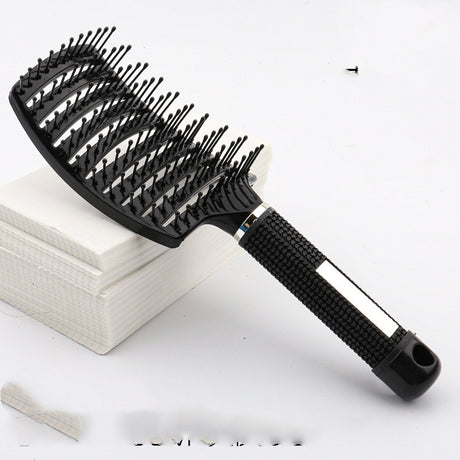 Large Curved Boar Bristle Hair Brush – Massage Comb for Curly & Wavy Hair | Anti-Frizz Detangling & Styling Hairbrush
