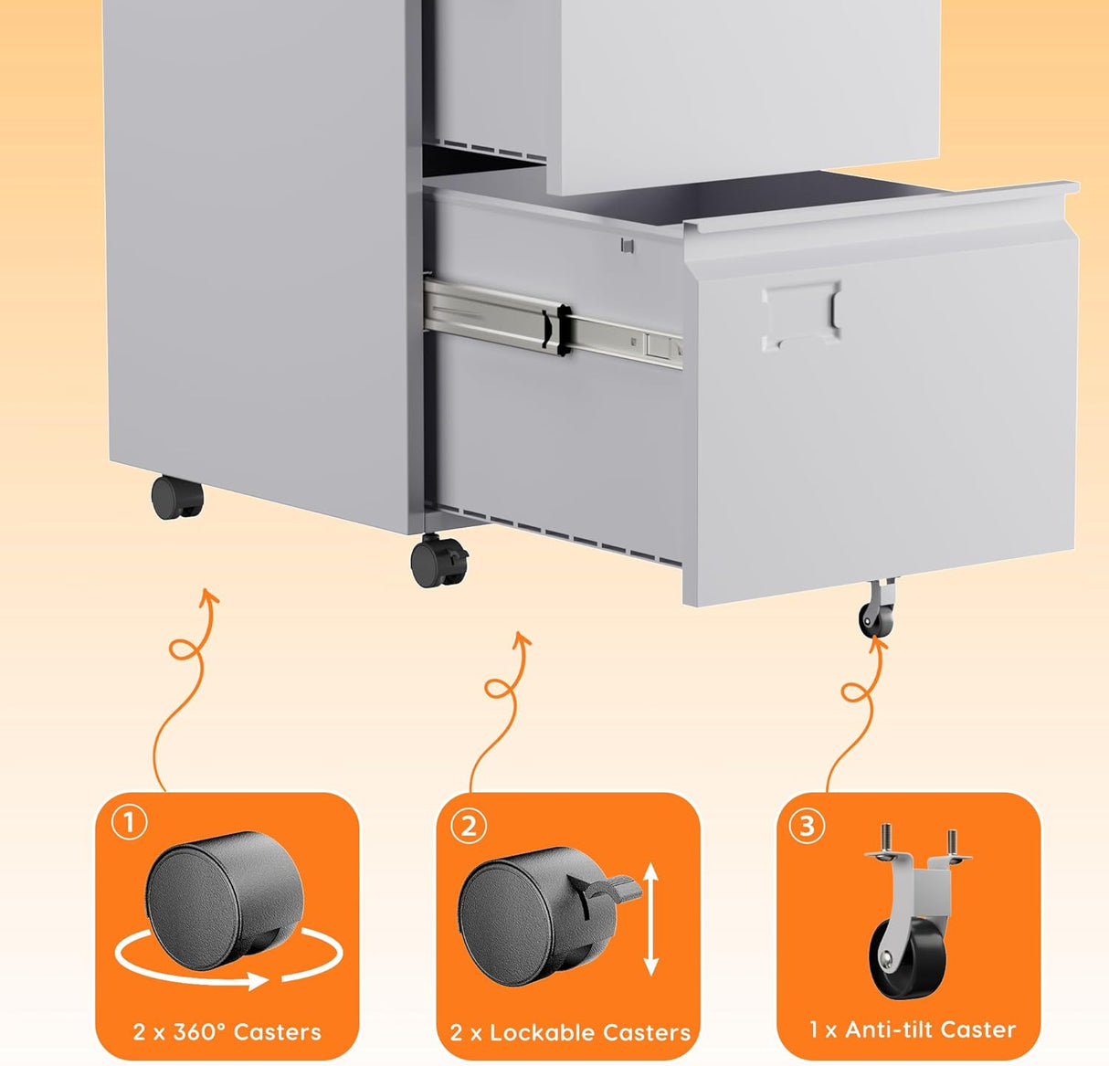 2 Drawers Mobile File Cabinet, Metal Under Desk Cabinet With Lock, For Office & Home, Legal Letter Size, Assembly Required White