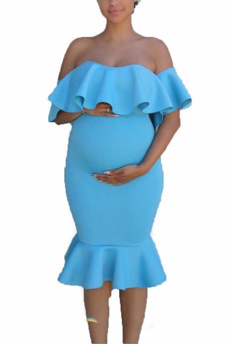 Maternity Elastic Ruffle Dress