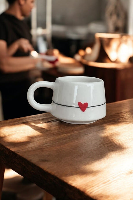 Handmade Ceramic Heart Mug – Valentine’s Day Gift Coffee & Tea Cup | Romantic Love Mug for Couples