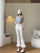 White Lace Spliced Flared Imitation Jeans for Women